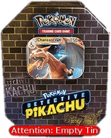 Empty Detective Pikachu Tins: Charizard GX Tin