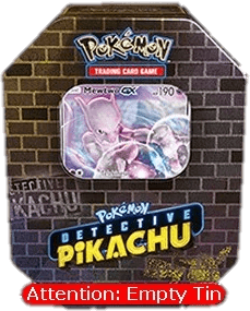 Empty Detective Pikachu Tins: Mewtwo GX Tin